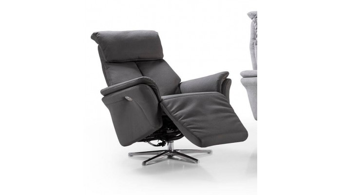 INCE - Fauteuil relaxation piètement métallique chromé ou noir, 5 étoiles ou cercle, têtière réglable