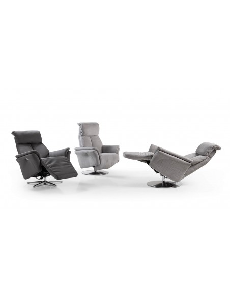 INCE - Fauteuil relaxation piètement métallique chromé ou noir, 5 étoiles ou cercle, têtière réglable