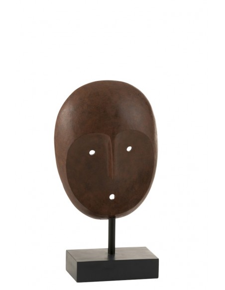 Masque Ethnique Sur Pied Resine Marron Fonce