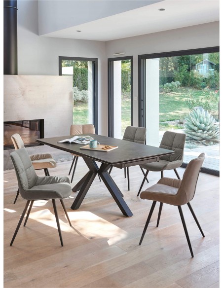 CONCEPT - Table rectangle 2 allonges en bout de 50 cm plateau céramique