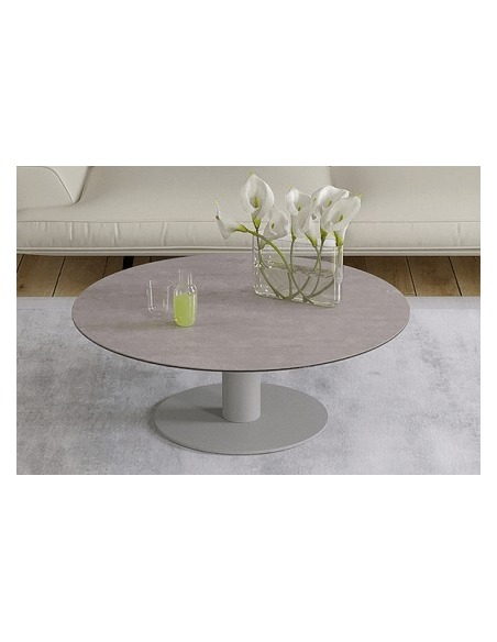 UNA - Table basse extensible plateau céramique pied acier métal laqué gris