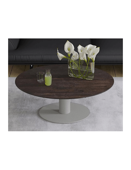 UNA - Table basse extensible plateau céramique pied acier métal laqué gris