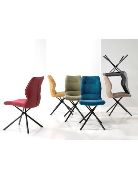 WISH - Chaise en tissu et simili cuir avec pieds en métal noir 6 coloris