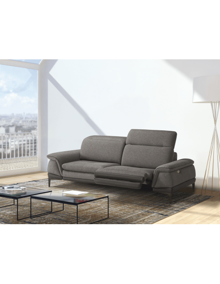 MARRI - Canapé 3 places 2 relax électriques bi-matière cuir et tissu